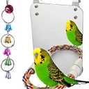 LOPERDEVE 7" Bird Mirror with Rope Perch Bird Toys Swing, Comfy Perch for Greys Amazons Parakeet Cockatiel Conure Lovebirds Finch Canaries