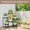 LASZOLA 6 Tiered Plant Stand Indoor Outdoor with Plastic Tray, Corner Folding Tall Flower Display Rack, Modern Plant Holder Shelf for Outdoor Patio Porch Garden Office Living Room, Black