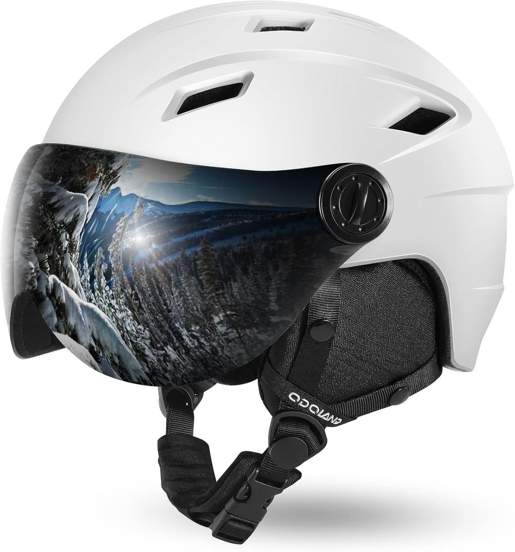 Odoland Ski Helmet with Ski Goggles, Light Weight Snowboard Helmet and 2-in-1 Visor Detachable Goggles Set, Snow Sport Helmets for Men Women (White)
