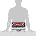 NMC D493RB OSHA Sign, Legend "DANGER - CONSTRUCTION ZONE UNAUTHORIZED PERSONNEL KEEP OUT", 14" Length x 10" Height, Rigid Plastic, Black on White