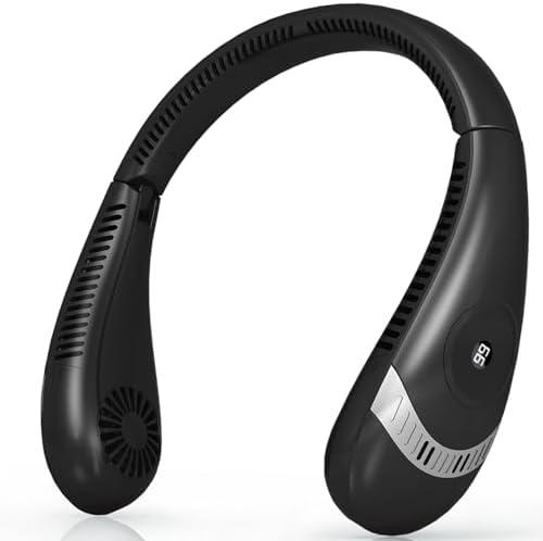 OLV Neck Fan 5000mAh Rechargeable Battery Portable Fan 360° Bladeless Cooling 3 Speeds Powerful Airflow Personal Foldable Neck Fan Gifts for Men Women Home Office,Travel,Sports,Golf,Camping Black 2 Pack