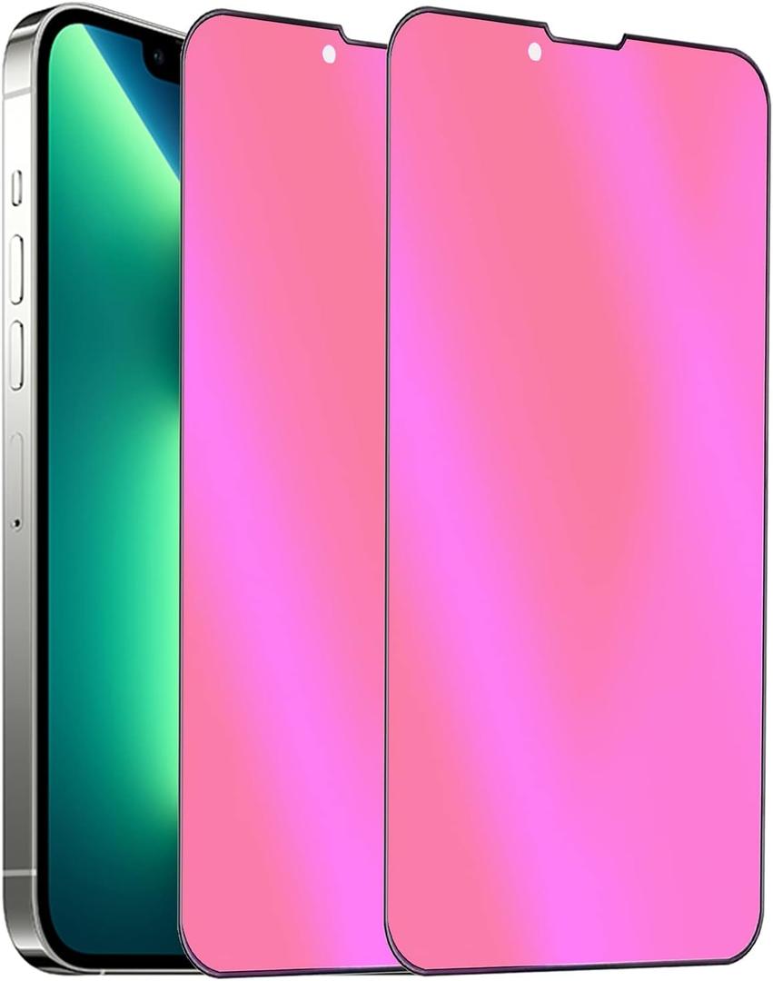 2PCS Anti-Blue Privacy Tempered Glass Mirror Anti-Spy Screen Protector Anti-Peeping Film Compatible with iPhone 13/13 Pro,6.1 inch Electroplated Colorful