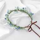 Handmade Blue Flower Crown Green Leaf Headdress for Women Girls Flower Headband Bridal Headpiece Fairy Wreath for Birthday Party Festival Cosplay