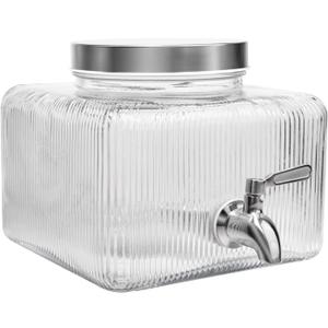 Einfache Glass Drink Dispenser for Fridge - Beverage Dispenser with Stainless Steel Spigot,Glass Water Lemonade Dispensers for Juice,Parties