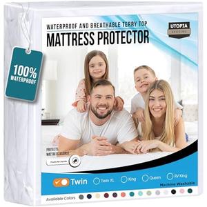 Utopia Bedding Waterproof Mattress Protector Twin Size, Premium Terry Mattress Cover 200 GSM, Breathable, Fitted Style with Stretchable Pockets (White)