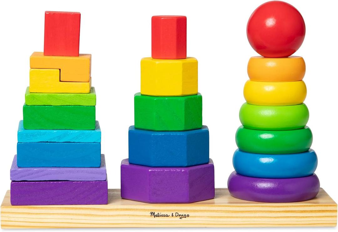 Melissa & Doug Geometric Stacker - Wooden Educational Toy,25 count(pack of 1)