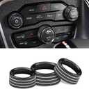 Climate Control Knob Covers Compatible with Dodge Challenger/Charger 2015-2024, Chrysler 300/300s 2015-2024, 5Pcs Kit (Black)