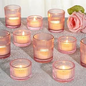 24 Pcs Ribbed Clear Votive Candle Holders  Glass Tea Light Candle Holder for Weddings, Baby Showers, Home Decor, Party Centerpieces, and Table Decoration
