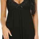 Avidlove Women Nightgown Sexy Sleepwear Lace Chemise V-neck Modal Babydoll Lounge Dress (Black, XL)