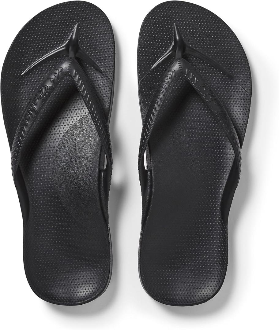 Archies Arch Support Flip Flops for Men & Women – Orthotic Sandals for Plantar Fasciitis Relief – Lightweight, Cushioning, Shock-Absorbing Sandals for Walking, Foot Pain & All-Day Comfort - Black (US Men's 8 / US Women's 9) 
