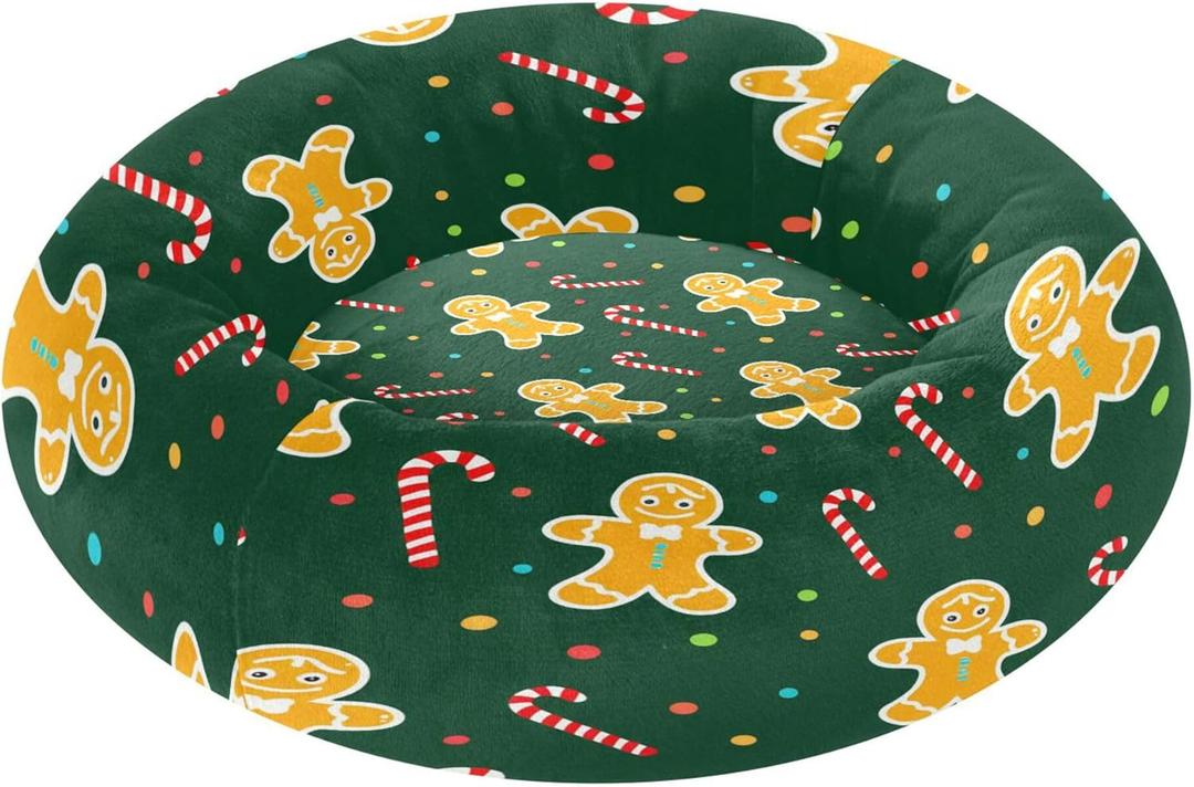 Christmas Cookies Dog & Cat Bed, Calming Donut Pet Bed with Removable Washable Cover & Non-Slip Bottom, Comfort Pet Bed for Puppy Kitten Small Medium Pets, 18 in