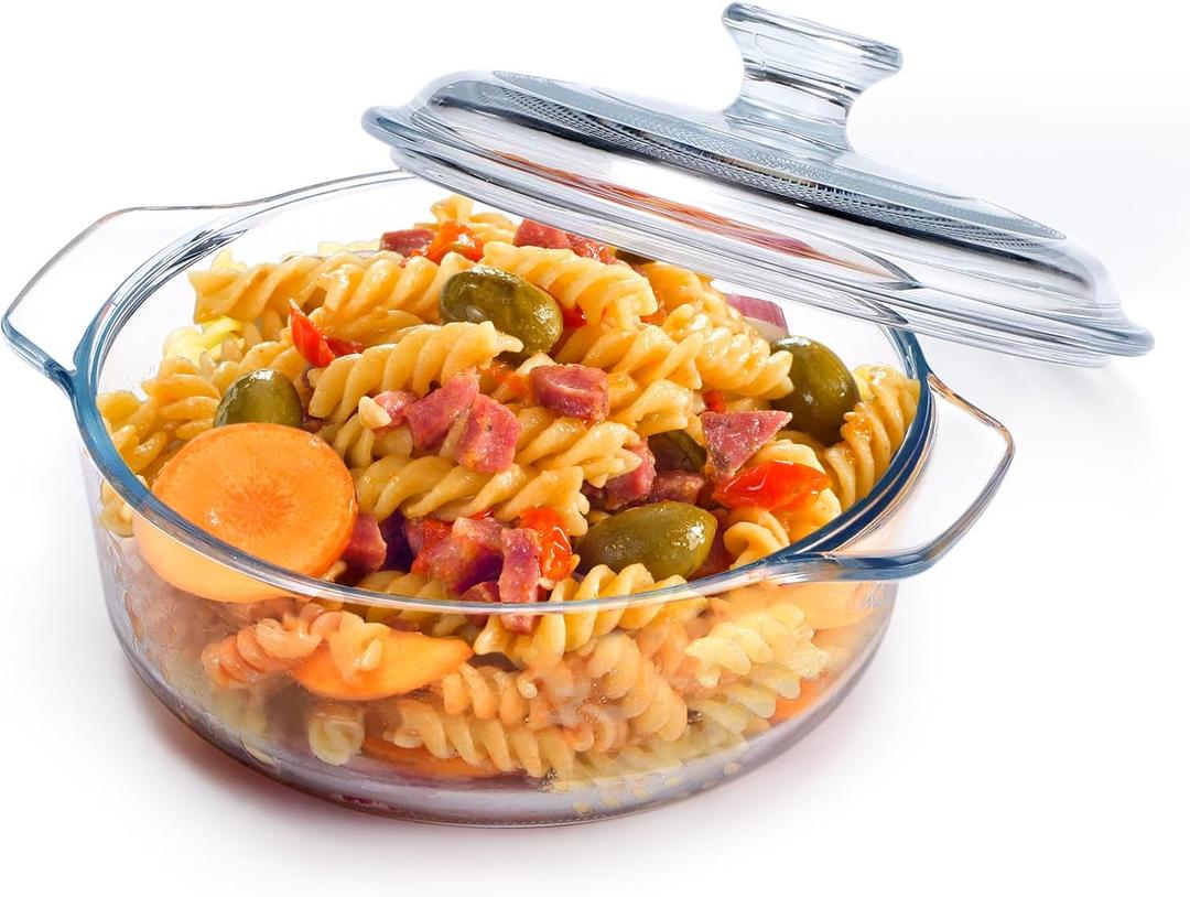 NUTRIUPS Mini Glass Casserole Dish with Lid Oven Safe Round Casserole Dish 6"" Glass Baking Dish With Lid Small Casserole Cookware (28.7oz), clear