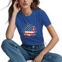 Patriotic Shirt for Women 4th of July Tshirt Red White and Blue Tee Heart Flag Tops (Blue, M)