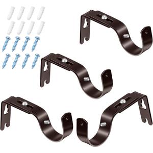 Frienda 4 Pcs Bronze Curtain Rod Support Brackets Adjustable Curtain Rod Hangers for 1 Inch Diameter General Hardware Holders Wall Bracket Hanger Hooks with Screws