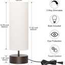 3 Way Dimmable Touch Control Table Lamp, Bedside Table Lamp with Dark Brown Base, Modern Nightstand Lamp with Beige Shade, Simple Night Light for Bedroom Living Room Home Office, 9W LED Bulb Included