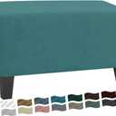 MAXIJIN Velvet Ottoman Slipcover Small Stretch Square Rectangle Footstool Slipcover Folding Storage Ottoman Covers for Living Room with Elastic Bottom (Ottoman Small, Peacock Blue)