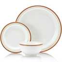PorGlaze 12-Piece Porcelain Chip and Scratch Resistant Round Dinnerware Set, Plates, Dishes, Bowls, Service for 4 (Cozy Orange)