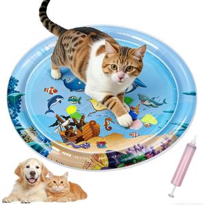 Water Sensory Play Mat for Cat Dog, 2026 Inflatable Pet Cooling Water Pad, Summer Water-Fillable Sensory Mat, Upgraded with 50% Extra Thickness Large 100cm Diameter, with Air Pump (Light Blue)