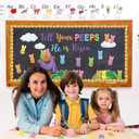 Easter Bulletin Board Decorations Set, Tell Your Peeps He is Risen Cross Easter Christian Bulletin, 80 Pieces Thick Cardstock Sunday School Classroom Church Chalkboard Decoration