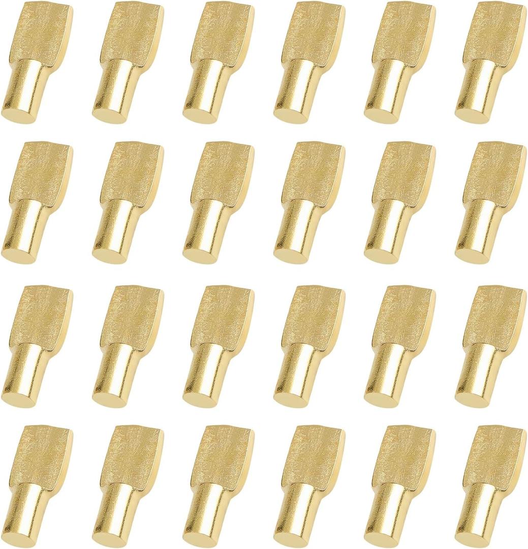 80Pcs Shelf Pins 5mm, Cabinet Pegs Shelf Support, Spoon Shape Metal Shelf Holders Pegs for Cabinets, Bookshelf Pegs for Shelves (Gold)