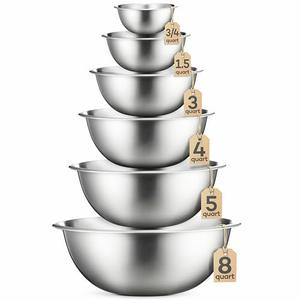 FineDine Stainless Steel Mixing Bowls Set, Dishwasher Safe, Up To 8 Quart Metal Mixing Bowls For Kitchen, Nesting, Large, Small, Big Food Prep, Cooking, Baking 5 Pack
