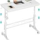 Small Portable Treadmill Walking Pad Desk on Wheels, 32 Inch White Adjustable Height Mobile Rolling Standing Teacher Desks, Couch Sofa Side Laptop Stand Up Table for Bedroom, White (31.5)