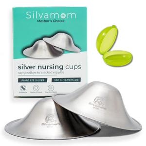 Silver Nursing Cups - Reusable 925 Silver Nursing Covers for Sore Nipples, Postpartum Mom Breastfeeding Essentials, Soothes & Protects - X Large
