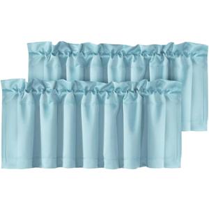 H.VERSAILTEX Blackout Valances for Windows，Kitchen Valances Curtains for Living Room/Bedroom/Bathroom Privacy Decorative Rod Pocket ，2 Packs，52" W x 18" L, Aqua