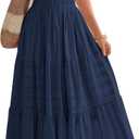 BTFBM Womens Summer 2026 Casual Midi Maxi Dresses Lightweight Short Sleeve V Neck Elastic Waist Boho Beach Dress Pockets(Navy, Medium)
