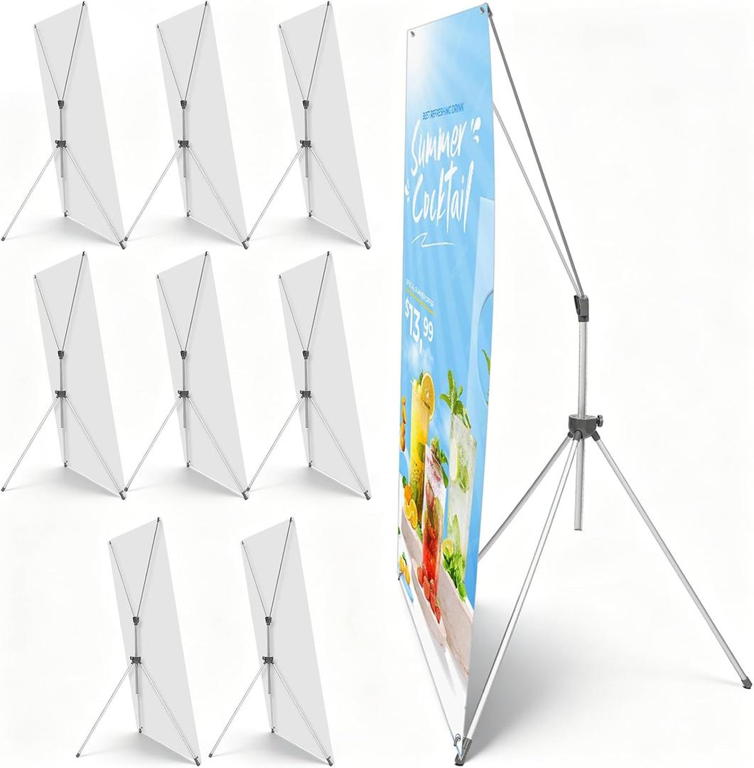 Zonon 8 Pcs X Banner Stand Adjustable Fit 23 x 63 to 32 x 78 Inch X Frame Banner Stand for Stores Tradeshow Restaurant Event Birthday Party Outdoor Activities Booth Display