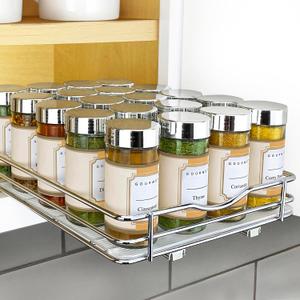 LYNK PROFESSIONAL Pull Out Spice Rack Organizer for Inside Kitchen Cabinets - 8-1/4 inch Wide - Slide Out Drawer  Chrome Sliding Spice Cabinet Organization Shelf Racks - 1 Tier