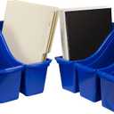Storex Small Book Bin, Linking Storage Bin, Dry Erase Surface, 11.75" x 8.5" x 4.5" STEM Blue 6-Pack