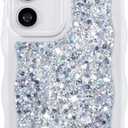 ZTOFERA for Samsung Galaxy S24 5G Case 6.2", Cute Curly Wavy Design with Glitter Sequins,Luxury Aesthetic Bling Sparkly Shockproof Protective Phone Case for Galaxy S24-Glitter White