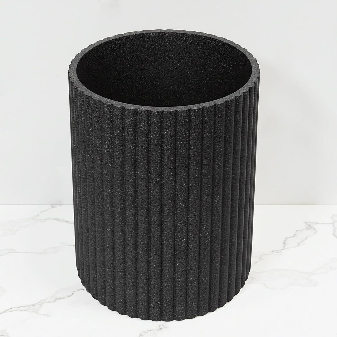 Black Luxury Stone Bathroom Trash Can, Modern Bathroom Office Trash Can, Resin Wastebasket, Garbage Receptacle Bin for Bathrooms, Offices, Powder Rooms, Kitchens (Black)
