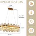 39.3''Gold Modern LED Crystal Chandelier- Contemporary Chandelier Light Fixture,Luxury Adjustable Height Chandeliers,3 Colors Dimmable Pendant Ceiling Light for Dining Room Foyer With Remote Control