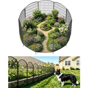 3-Layer Garden Fence with Gate 10 Panel 40in H×23ft L