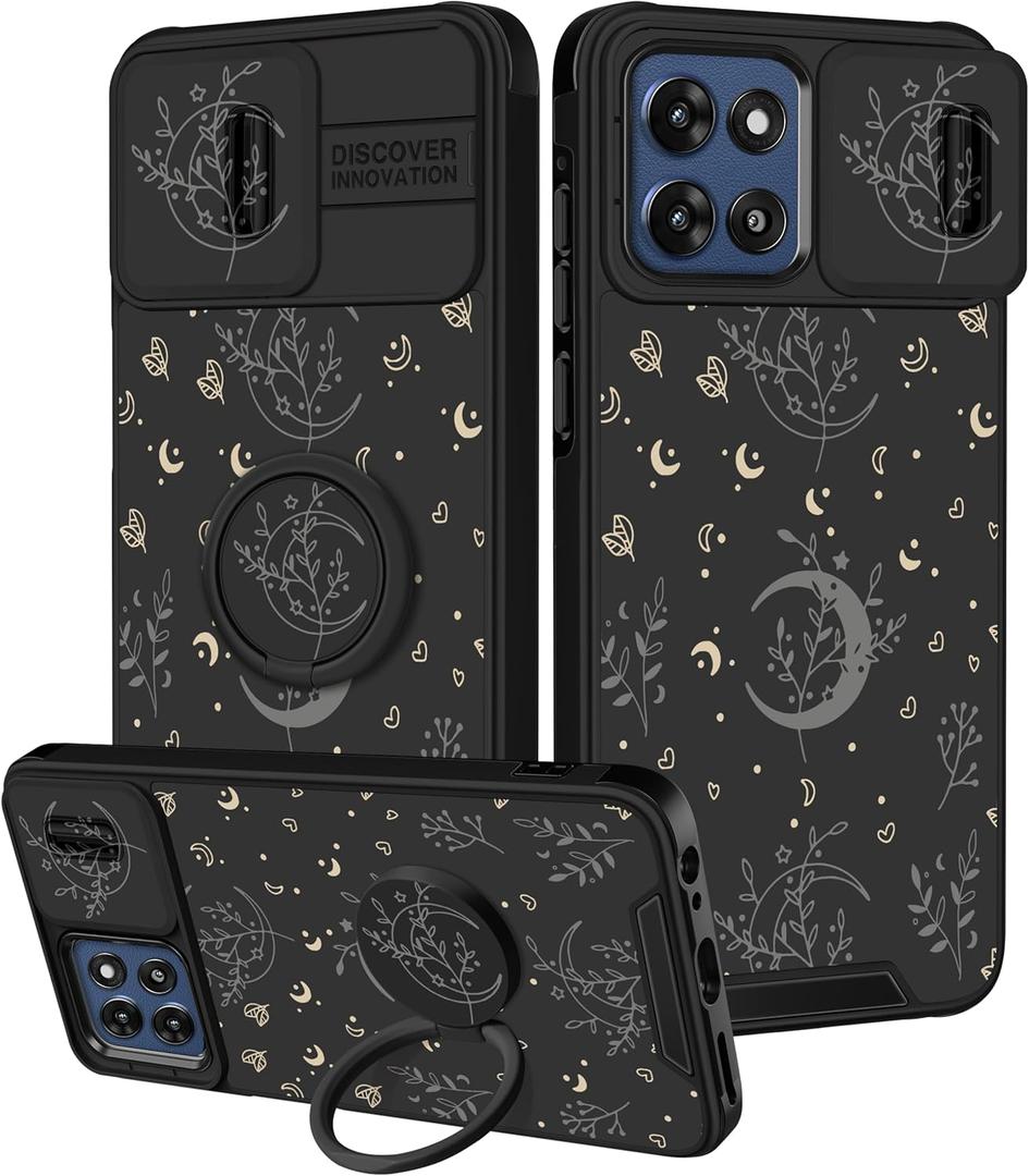 for Moto G Stylus 5G 2025/2026 Case - Women Girls Cute Boys Phone Cover Design Slide Camera Cover with Ring Stand Holder Cases for Motorola G Stylus 5G 2025/2026, Moon Stars