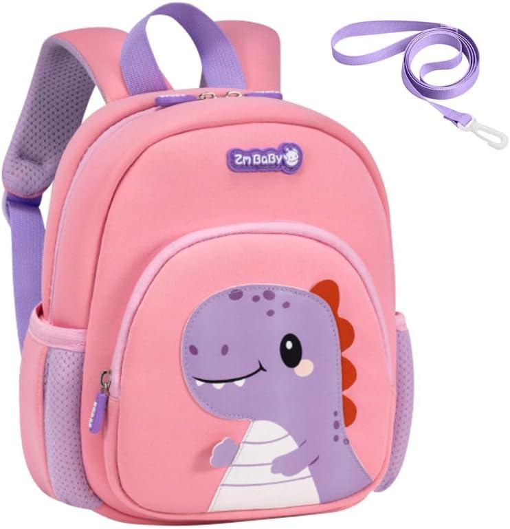 Padgene Toddler Harness Backpacks Safety Leash Kids Anti Lost Kindergarten Preschool Backpack Neoprene Lightweight Animal Schoolbag 3D Cartoon Dinasour Mini Travel Bag for Boys Girls Ages 3-5 (B-pinkpurple(can't Fit Folder))