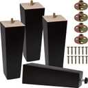 CODIN (5 Sizes: 3"-4"-5"-6"-8" Set of 4 Wood Furniture Legs - Square Sofa Legs, Couch Leg - Brown Mid-Century Modern Replacement Legs for Armchair Recliner Coffee Table Dresser (8")