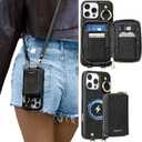 ORNARTO Magnetic Detachable Wallet Case for iPhone 16 Pro Max, [Compatible with MagSafe], Crossbody Wallet Case with Card Holder Wrist Strap, RFID Blocking PU Leather Wallet Phone Cover 6.9", Black