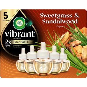 Air Wick Plug In Scented Oil Refills, Sweetgrass + Sandalwood, Air Fresheners for Home Long Lasting, Room Fresheners,Air Freshener Plug In, Essential Oils, Home Essentials for Small&Large Spaces,5 ct