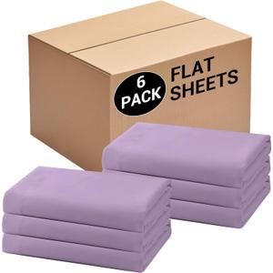 Bulk Twin Flat Sheets Only, 6 Pack Quick Sort Top Bed Sheet, Color-Coded Label Threads, Wrinkle-Free Shrinkage Durable Microfiber Hotel Motel Airb&bs Essentials for Hosts (66"x96",Lavender)