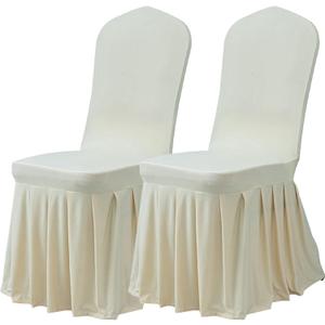 Dimatic Dining Room Chair Covers Set of 2, Stretch Parsons Slipcovers with Skirt Super Fit Spandex Chair Seat Protector Cover for Dining Room, Hotel, Ceremony (Ivory)