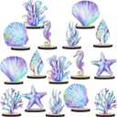 Beeveer 16 Pieces Mermaid Party Supplies Mermaid Birthday Wood Table Centerpiece DIY Under the Sea Party Decorations Ocean Theme Table Decor for Ocean Theme Anniversaries Favors