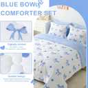 Wajade 7 Piece Blue Bow Comforter Set for Girls Kids Full Size Bedding Set with Sheet and 2 Pillowcases 2 Pillow Shams Cute Girls Bed in a Bag as Birthday Choice