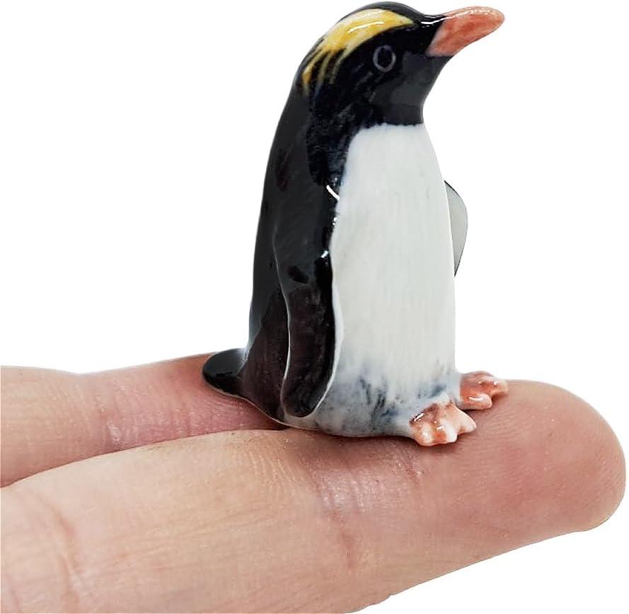 WitnyStore Tiny 1" Standing Rockhopper Penguin Figurine - Miniature Hand Made Ceramic Aquatic Flightless Marine Bird Antarctic Polar Animals Porcelain Decorative Collectible Figurines Dcor Gifts