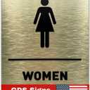 Women Bathroom Sign by GDS - ADA Compliant, Wheelchair Accessible, Raised Icons, & Grade 2 Braille - Includes Adhesive Strips for Easy Installation - Bathroom Signs for Business, Restroom sign, Restroom Signs for Business - 6" W x 8" H (Brushed Gold) - Made in USA