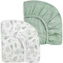Crib Sheets for Baby Boy Girl 2 Pack, Fitted Crib Mattress Sheet 28" x 52", Muslin Toddler Bedding with Neutral Style, Nursery Bedding Essentials (Fern - Leaf & Sage)