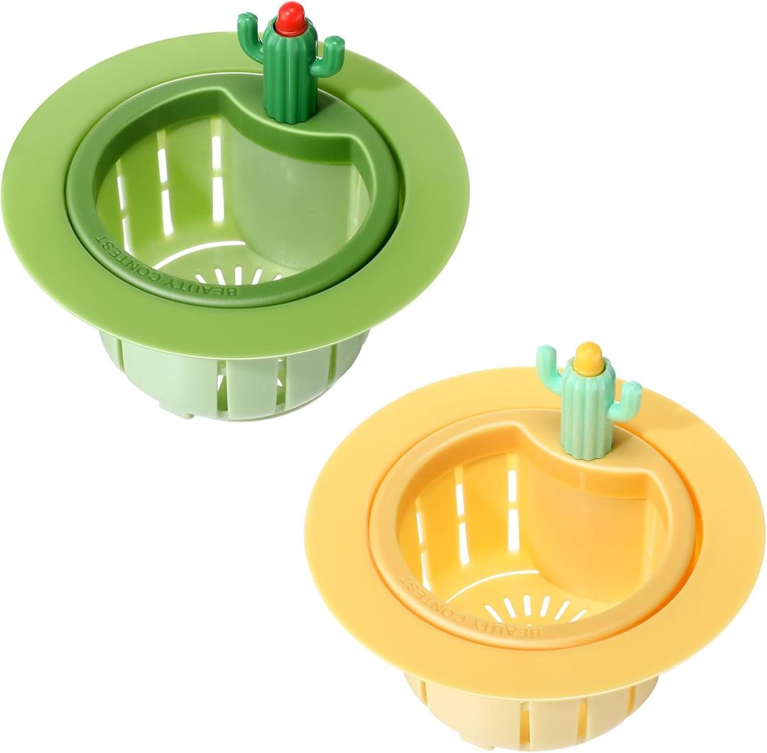 Honeydak 2 Pcs Cactus Sink Drain Strainer Automatic Pressing Dumping Sink Filter Basket Kitchen Waste Collector Filter Plastic Multi-Functional Lifting Catcher Stopper Net Kitchen Accessories for Home