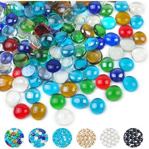 Glass Beads for Vases, 1lb Flat Glass Pebbles, 100 Pcs Glass Marbles Gemstone Aquarium Rocks Multiple Color Choices Home Decor Rocks